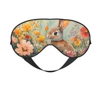 A Little Rabbit in The Flowers Print Sleep Mask with Adjustable Strap, Comfortable Eye Cover for Travel, Yoga, Napping, Sleeping & Relaxation