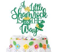 A Little Shamrock is on the Way Cake Topper, Lucky Baby Shower Cake Decor, St. Patrick’s Day Clover Irish Baby Shower Gender Reveal Party Decorations Supplies Gold and Green Glitter