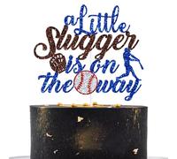 A Little Slugger is on the Way Cake Topper, Baseball Boys Baby Shower, Oh Baby, American Baseball Themed Baby Shower Gender Reveal 1st Birthday Party Decorations Supplies