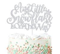A Little Snowflake is on the Way Cake Topper, Baby It's Cold Outside, Winter Christmas Baby Shower/Baby First Birthday/Gender Reveal Party Decorations Supplies, Silver Glitter