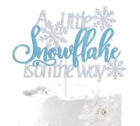 A Little Snowflake is on the Way Cake Topper, Baby It's Cold Outside, Winter Themed First Birthday Baby Shower Gender Reveal Party Decoration Supplies, Silver and Blue Glitter