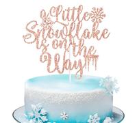 A Little Snowflake is on the Way Cake Topper, Snowflake Oh Baby, Baby It's Cold Outside, Winter Theme Baby Shower Gender Reveal Party Decorations Rose Gold Glitter