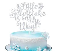 A Little Snowflake is on the Way Cake Topper, Snowflake Oh Baby, Baby It's Cold Outside, Winter Theme Baby Shower Gender Reveal Party Decorations Silver Glitter