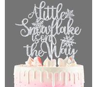 A Little Snowflake is on the Way Cake Topper, Winter Baby Shower Cake Decor, Sweet Little Snowflake, Winter Wonderland Christmas Baby Shower Gender Reveal Party Decorations Supplies Silver Glitter