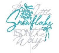 A Little Snowflake is on the Way Cake Topper, Winter Christmas Baby Shower Decorations, It's a Boy, Snowflake Birthday Party Decorations Silver & Blue