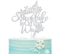 A Little Snowflake is on the Way Cake Topper, Winter Frozen Baby Shower Cake Decor, Welcome Little Snowflake, Christmas Winter Holiday Theme Gender Reveal Party Decorations Supplies Silver Glitter