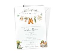 A Little Sprout Is On The Way Baby Shower Invitations for Boys - Pack of 10 Personalised A6 Size with Envelopes - Sprouts Theme Baby Shower Invite Cards