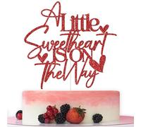 A Little Sweetheart is On The Way Cake Topper, Valentine Themed Baby Shower Decorations, Welcome Little Sweetheart, Valentine's Baby Shower Party Decorations Red Glitter