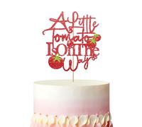 A Little Tomato is on the Way Cake Topper, Farmer Market Baby Shower Cake Decor, Red Glitter Vegetable Fruit Cake Topper for Boy Girl, Locally Grown First Birthday Party Decoration