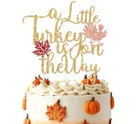 A Little Turkey is on the Way Cake Topper, Happy Turkey Day, Give Thanks, Happy Thanksgiving Girls Baby Shower Gender Reveal Party Decorations Rose Gold