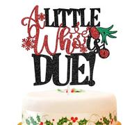 A Little Who is Due Cake Topper, Christmas Xmas Santa Baby Cake Sign, Winter Holiday New Year Gender Reveal Baby Shower Party Decorations Supplies, Black & Red & Green Glitter