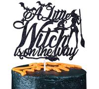 A Little Witch is on the Way Cake Topper, Halloween Theme Baby Shower First Birthday Gender Reveal Party Decorations Supplies for Her
