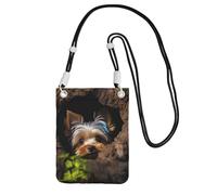 A Little Yorkshire Terrier Cell Phone Purse For Women, Cell Phone Sleeve Pouch Case Wallet Bag With Black Shoulder Strap Travel Pouch