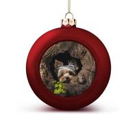 A Little Yorkshire Terrier Christmas Ball Ornament - 2.4 Inch Shatterproof Plastic Xmas Tree Decorations, Red Christmas Tree Decor Hanging Ball for Holiday Wedding Party Decor