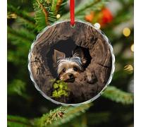 A Little Yorkshire Terrier Christmas Ornaments - Round Hanging Ornaments for Christmas Tree Decorations, Farmhouse Rustic Holiday Home Decor and Gift Party Tags (3.1 Inch)