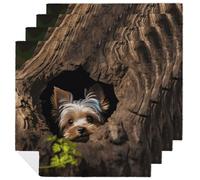 A Little Yorkshire Terrier Cloth Napkin 4 PCS Table Dinner Napkins Washable & Reusable Cloth Napkins Washable Tablecloth for Party, Wedding, Lunch, Dinners, Banquet, Christmas
