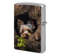 A Little Yorkshire Terrier Lighter Case Double-Sided Graffiti Lighter Holder - Metal Lighters Protective Cover, Universal Fit for Standard Lighters, Stylish Gift for Men & Women