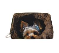 A little Yorkshire terrier Makeup Bag for Women Cosmetic Bags Leather Travel Makeup Case Organizer Waterproof Make up Pouch Open Flat Toiletry Bag Portable Storage Pouch for Travelling, Gold, One Size