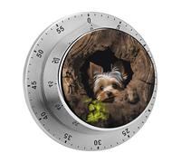 A Little Yorkshire Terrier Mechanical Kitchen Timer, 60 Minute Wind Up Timer with Magnetic Base, Round Manual Rotating Stainless Steel Timers for Meeting Cooking Working