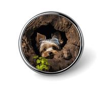 A Little Yorkshire Terrier Nestled in A Tree Hole Badge Holder Personalized Metal Button Pin Fashion Round Badge with Pattern Pin DIY Button Badges Exquisite Brooch Crafts Gift Clothes Decorative Pins
