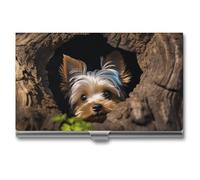 A Little Yorkshire Terrier Nestled in A Tree Hole Business Card Holder Slim Name Multi Wallet Credit Card ID Case for Men Women