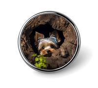 A Little Yorkshire Terrier Nestled in A Tree Hole Button Badge Classic Cute Brooches Fashion Round Badge Exquisite Metal Lapel Pin Personalized Pins Buttons for Clothing Backpack Hat Jackets Decoratio