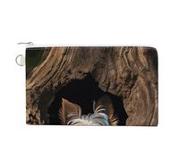A Little Yorkshire Terrier Nestled in A Tree Hole Canvas Coin Purse, Portable Zippered Change Pouch for Women, Small Wallet for Coins Keys Cards Lipstick