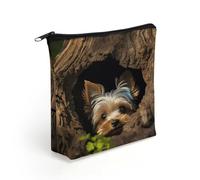 A Little Yorkshire Terrier Nestled in A Tree Hole Makeup Bag with Sturdy Zipper，Linen Material Storage Bag,Large Capacity And Multi-Purpose Cosmetic Bag for Daily Life, Travel, Outings, Business Trips