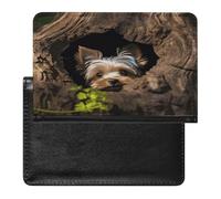 A Little Yorkshire Terrier Nestled in A Tree Hole Passport Holder Passport Wallet Document Organizer Protector PU Leather Card Slot Travel Accessories