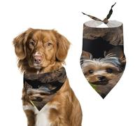 A Little Yorkshire Terrier Nestled in A Tree Hole Pet Scarf Adjustable Pet Accessories Triangular Scarf Washable Floral Print Puppy Bib Bandana Stylish Comfortable Cat Scarves for Holiday Scarfs