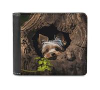 A Little Yorkshire Terrier Nestled in A Tree Hole PU Leather Wallet Bifold Wallet Front Pocket Wallets Fashion Purse Slim Billfold Credit Card Holder