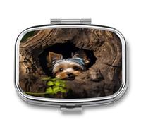 A Little Yorkshire Terrier Nestled in A Tree Hole Square Pill Box Portable Daily Medicine Organizer Small Travel Pill Case Storage Container Waterproof Dustproof Daily Vitamin Medication Organizer Cas