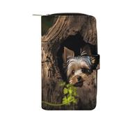 A Little Yorkshire Terrier Nestled in A Tree Hole Wallet Large Capacity Travel Double Fold Wallets Portable Zipper Leather Purse for Women Men