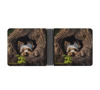 A Little Yorkshire Terrier Nestled in A Tree Hole Wallet with Money Clip Leather Bifold Wallet Slim Credit Card Holder Gift for Men