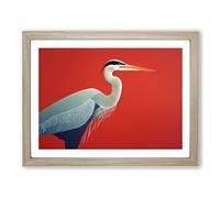 A Lively Heron Bird Framed Print | A2 Oak Framed Wall Art | Ready to Hang | Modern Animal Picture | Living Room Bedroom Lounge Office