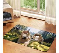 A Lively Little Dog Pet Feeding Mat Dog Cat Eating Food Absorbent Leather Tablecloth for and Water Bowl Waterproof No Stains Quick Dry Non-Slip 17.72 * 11.8IN