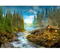 A Log Cabin by the Rapids