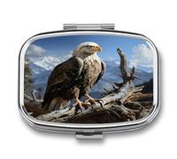 A Lone Eagle Pill Case Portable Medicine Organizer Compact Travel Pill Box Small Metal Medicine Box for Purse Pocket Pill Container Holder 2 Compartments Medication Holder