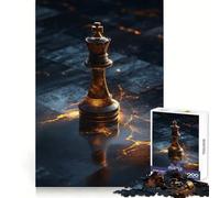 A Lone King Chess Piece on A Dark Glowing Board Jigsaw Puzzles 1000 Piece for Adults Brain Exercise Cozy Fun Family Game Furniture Decor (38x26cm)