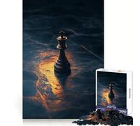 A Lone King Chess Piece on A Dark Glowing Board Jigsaw Puzzles for Adults 1000 Piece Memory Fit Quality Print Home Game Santa Present (38x26cm)
