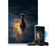 A Lone King Chess Piece on A Dark Glowing Board Jigsaw Puzzles for Adults 1000 Pieces Brain Power Snug Connection Home Game Perfect Art (38x52cm)