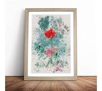 A Lone Poppy Flower Watercolour Framed Wall Art Print A3 Oak | Ready to Hang, Satin Fine Art Paper, Fade-Resistant Inks, Acrylic Glazing, Securely Packaged, Made in the UK