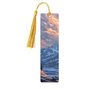 A Lone Wolf in The Snow-Capped Mountains Unique Double-Sided Artwork Printed Wooden Bookmarks, Artistic Book Accessories Birthday Presents for Men Women Presents for Book Lovers