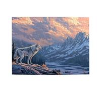 A Lone Wolf In The Snow-Capped Mountains Wooden Puzzle 500 Piece Jigsaw Puzzle for Adults Challenging Puzzle for Game Size 15"x20.4"