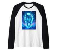 A Lone Wolf Stands Beneath Shimmering Auroras Raglan Baseball Tee