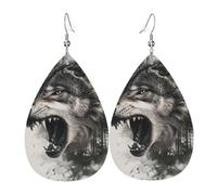 A Lone Yellow Stones Wolf In The Snow Leather Earrings Fashion Hanging Printed Dangle Earrings For Daily Women