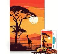 A Lonely Giraffe at Sunset Jigsaw Puzzles for Adults 1000 Pieces Unwind Game Firm Edge Playful Challenge Wall Display (38x26cm)