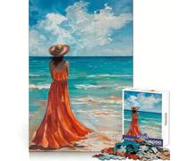 A Lonely Woman in A Beach Jigsaw Puzzles 1000 Pieces for Teenagers Brain Skill Smooth Connection Pattern Build Art Decor (38x52cm)