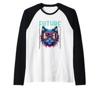 A Look into the Future Futuristic Cat SciFi Cat Design Raglan Baseball Tee