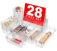 A-LuGei 【28 】 Desk Drawer Organiser, Tool Box Organiser Tray Dividers, Toolbox Storage Draw Organisers, Garage Organisation Tool Trays Screw Cabinet WorkBench【4 】【Clear】